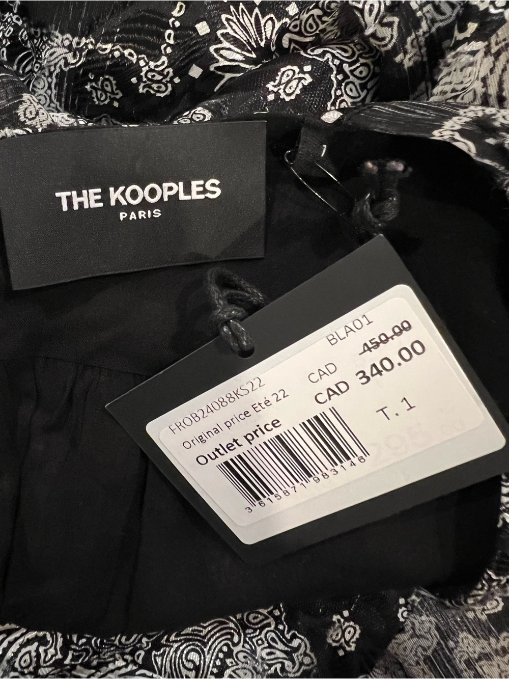 NWT The Kooples Bandana Print V-Neck Midi Dress Black & White Size S (EU 1) - Picture 5 of 11